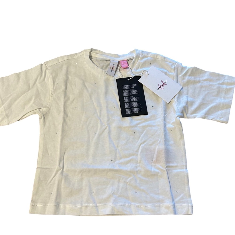 Vero Moda Girls Sparkle‎ Top Snow White Rhinestone Short Sleeve Size 6